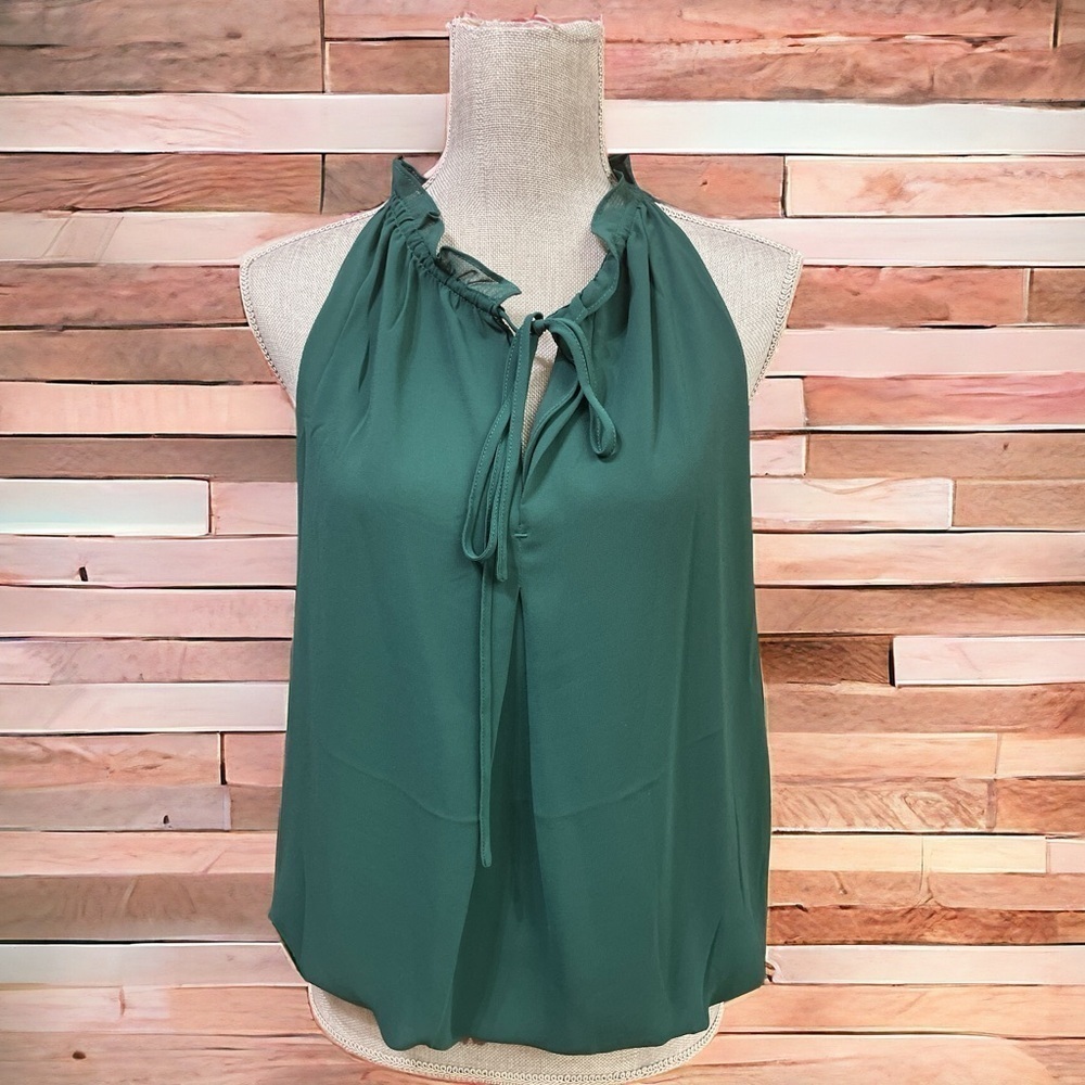 Max Studio Solid Green sleeveless V-Neck Halter Body Top size S - Picture 2 of 12